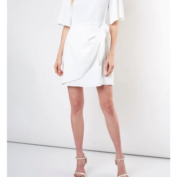 Do+Be White Faux Wrap Tie Waist Flutter Sleeve Dress - Picture 5 of 11